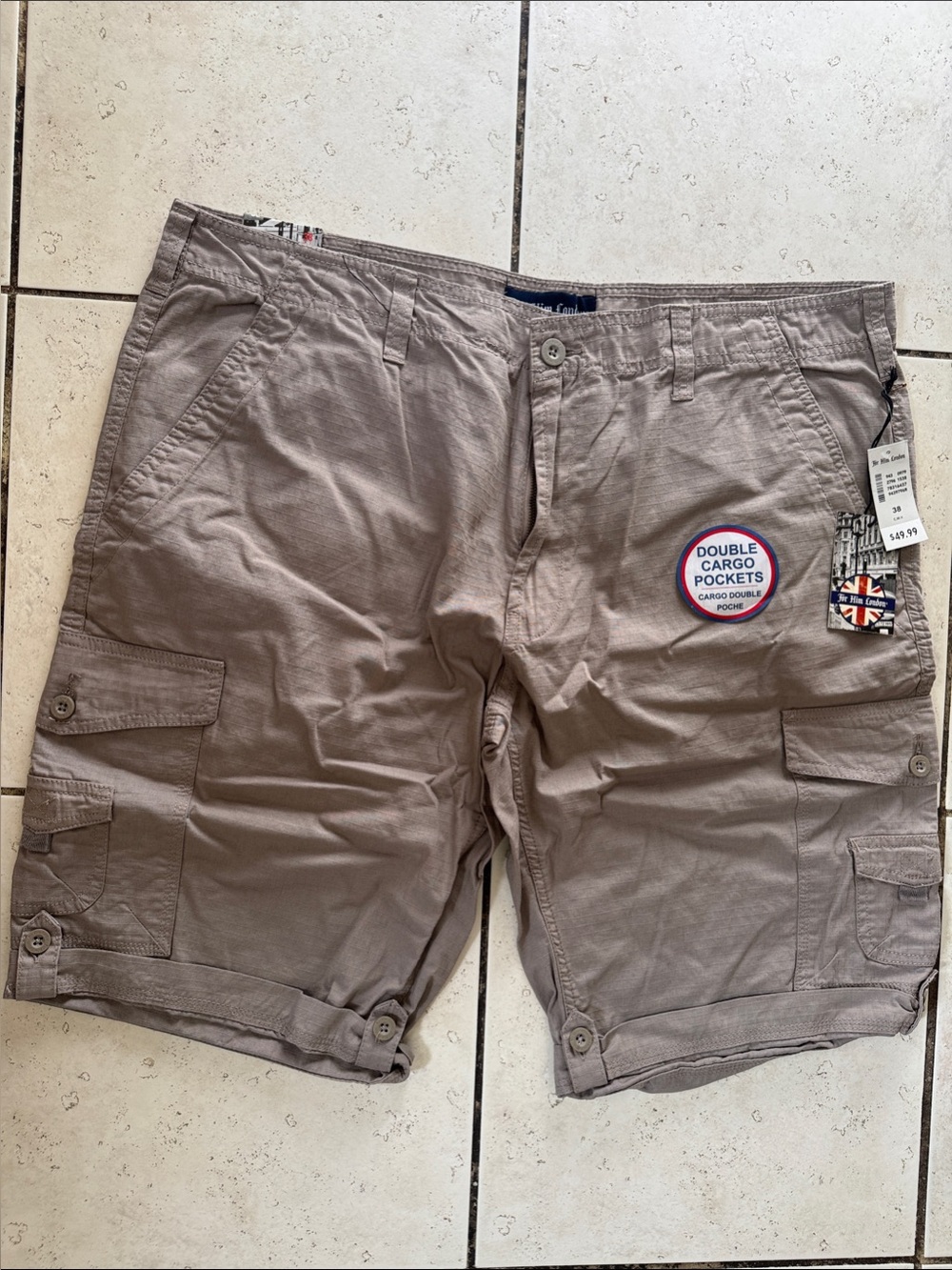 For Him London Grey Men's Cargo Shorts to the Knee with Double Pockets